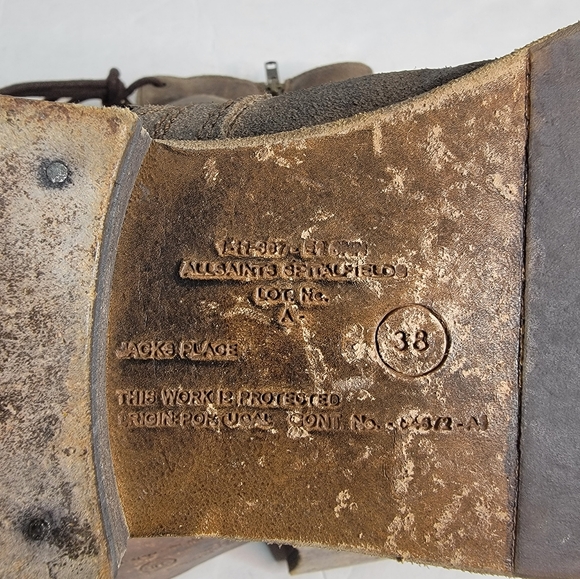 Allsaints 38/8 Distressed Military Combat Boots Leather Suede Faux Fur Lined - Picture 10 of 10